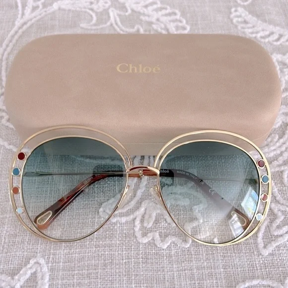 Chloe Authentic NWOT CE169S Sunglasses with Multicolor Accents,Tan Case & COA - Picture 2 of 11